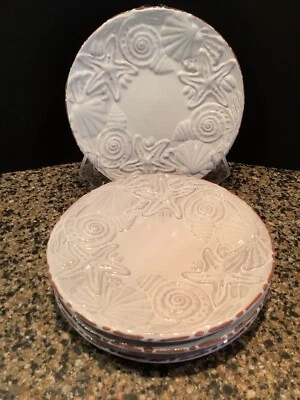 (4) Mudpie Seashell SANIBEL Shells Starfish 8" Salad Dessert Plates Foto 1 de 3
