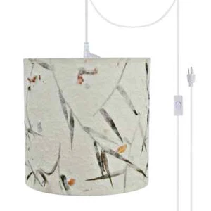 1-Light White Plug-In Swag Pendant with Off White Hardback Drum Fabric Shade - Picture 1 of 3