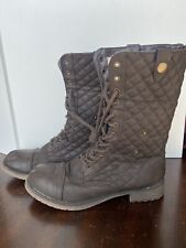 SM New York Women 10 Fireside Lace Up Quilted Combat Boots Brown Faux Fur Lined