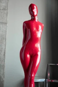 Traje de gato de látex rojo con capucha body de goma para fiesta fetiche - Imagen 1 de 8