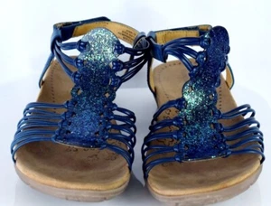 Baretraps Strappy Sandals Size 11 Blue Glittery Ankle Strap Low Wedge Shoes - Picture 1 of 6