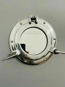 9" Aluminum Porthole Mirror - Nautical Ship Porthole - Wall Window Mirror Decor - Picture 1 of 5