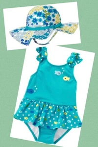 NWT Infant Girls 3-6 mo Gymboree SEA SPLASH 2pc Skirted SWIMSUIT & SUNHAT Set - Picture 1 of 3