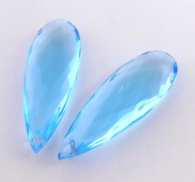 36.5 Cts 1 Pair Blue Topaz Briolette Cut Drops Loose Gemstone 12X35 MM P-1323 - Image 1 of 2