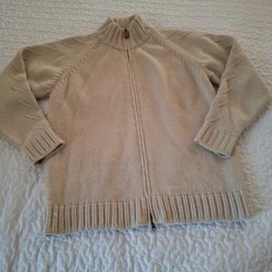 Vtg NORM THOMPSON Unisex Tan Zipper SWEATER JACKET L Italy Ski Fisherman Turtle - Picture 1 of 1