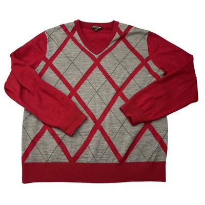 Express Sweater Mens XL Merino Wool Argyle V-Neck Sweater Pullover READ - Image 1 of 4