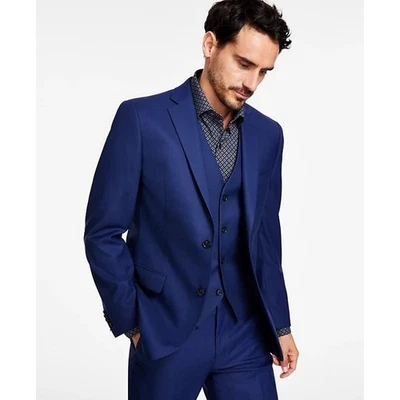 Chaqueta de traje formal a medida ajustada lisa elástica azul para hombre Alfani talla 42L Foto 1 de 4