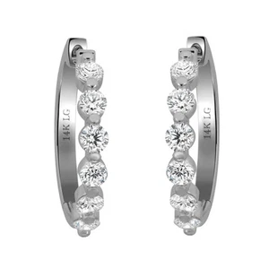 Prong Set Round Cut Lab Grown Diamond Huggie Earrings 14K White Gold 1.04Cttw - Picture 1 of 4