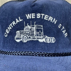 VTG Corduroy Adjustable Trucker Hat Cap Embroidered Truck Central Western Star - Picture 1 of 14