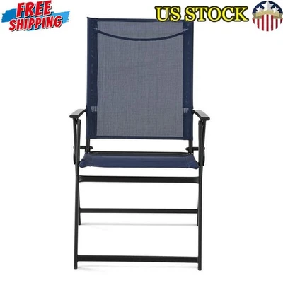Folding Patio Armchair Set Portable Outdoor Sling Chairs Durable Steel New Foto 1 de 4