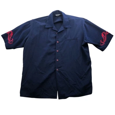 Dragonfly Mens Shirt Size XXL Short Sleeve Navy Blue Dragon Embroidered Classic - Image 1 of 4