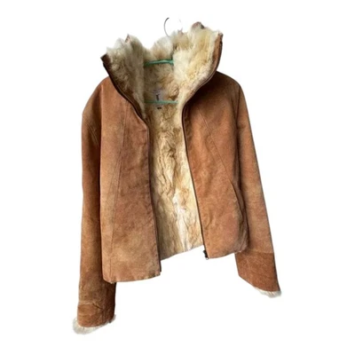 Women's Tan Shearling coat sz M Tan Natural Suede Lapin Rabbit Fur Coat - Image 1 of 4