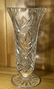 VTG 9” Lead Crystal Glass Fluted Pedestal Vase - Pinwheel Starburst - Imperfect - Picture 1 of 12