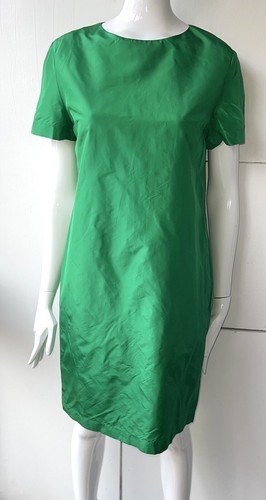 SAINT LAURENT (YSL) ABITO VINTAGE YVES SAINT LAURENT VARIAZIONE LUNGHEZZA GINOCCHIO 100% VERDE SETA TAGLIA UK14