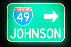 JOHNSON Interstate 49 route road sign, Fayetteville, Arkansas, Razorback