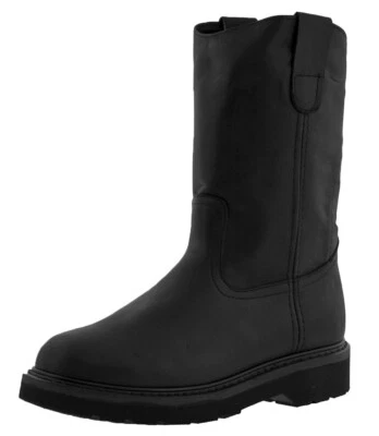 Botas de trabajo negras para hombre suela de goma de cuero genuino punta suave de seguridad talla 7,5, 9,5 Foto 1 de 4