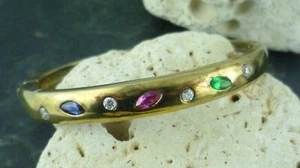 Armreif CRO Vintage vergoldet bunte Schmucksteine 925er Sterling Silber - Picture 1 of 6