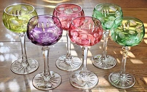 Beautiful Set of Six Ornate Cut to Clear Crystal Hock Wine Goblets Rare & Unique - Picture 1 of 11