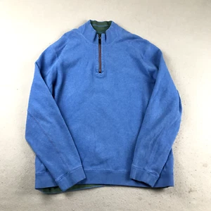 Tommy Bahama Sweatshirt Mens XL Blue Green 1/4 Zip Mock Neck Reversible Pullover - Picture 1 of 10