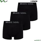 Bravesoul Mens Multipack of 3 Boxer Shorts Trunks Cotton Stretch Black Underpant
