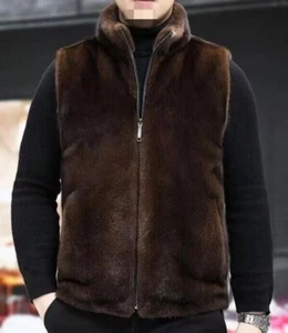 Mink Fur Short Vest Mens 2024 New Fashion Mink Fur Coat Trend Slim Zipper Vest - Picture 1 of 9