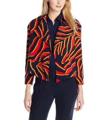 NWT $140 Anne Klein Danica Night Combo Jacket Size4 Animal Print Blue Red Yellow - Image 1 of 4