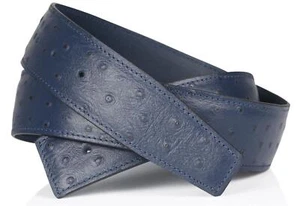 Ostrich Navy Blue Black H Belt Reversible Leather Strap without Buckle 32mm - Picture 1 of 32