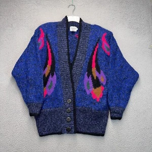 Cervelle Cardigan Sweater Womens Large Purple Abstract Geometric Vintage 90s 80s - Picture 1 of 11