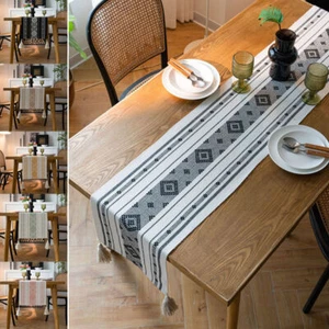 Geometric Printed Table Runner Tassel Dining Kitchen Tablecloth Christmas Decor - Picture 1 of 33