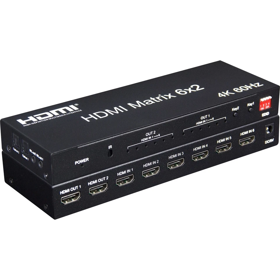 4K 60hz 6x2 HDMI Matrix w/ Audio 4X2 Matrix HDMI Switch Splitter 6 or 4 in 2 out - Image 1 of 4