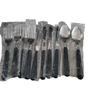 Vintage made in Thailand stainless steel silverware set black handle - Picture 1 of 6