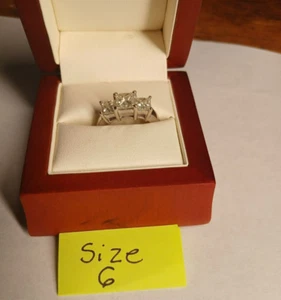3 Stone 2 Carats Princess Cut Diamond Engagement Ring set in 14KT white gold - Picture 1 of 16