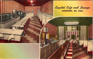 ABERDEEN, SOUTH DAKOTA - CAPITOL CAFE & LOUNGE - INTERIOR - LINEN POSTCARD - Picture 1 of 2