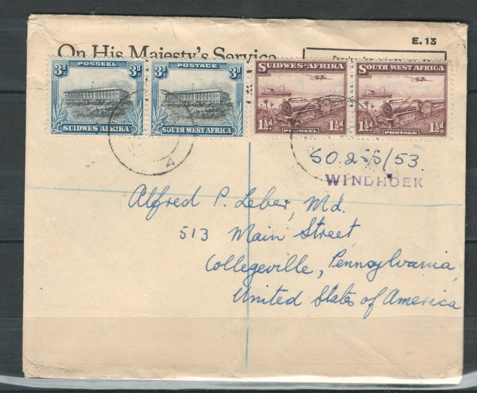SUD WEST AFRICA BRITISH COMMONWEALTH POSTAL USED  COVER TO USA  LOT (BCL78) - Image 1 of 1