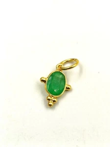18K Solid Gold Natural Emerald Gemstone Charm Handmade Necklace Charm Pendant - Picture 1 of 3