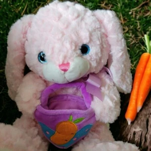 Abrazo Divertido Conejito Rosa Peluche Sosteniendo Púrpura Cesta de Pascua Conejo Peluche 14" - Imagen 1 de 7