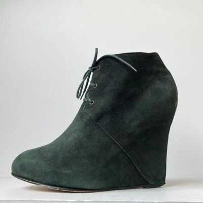 Bota anabela Opening Cermony feminina 'espartilho' camurça verde 10M - Imagem 1 de 4