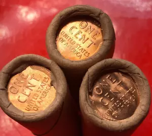 "3" TAILS/TAILS OBW BU LINCOLN WHEAT PENNY ROLLS YEARS UNKNOWN UNCIRCULATED - Picture 1 of 11