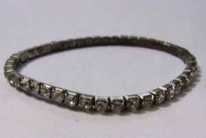 Vintage Clear Rhinestones & Silver Tone Stretch Tennis Style Bracelet - Picture 1 of 3