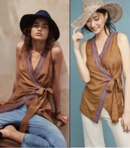 NWT Maeve by Anthropologie Women's Wrap Top SMALL Sleeveless Embroidered Boho - Picture 1 of 11