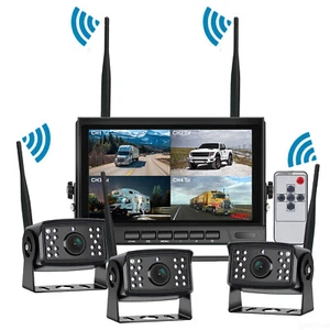 Digital Wireless 7" Monitor Splitscreen 3x Reversing Camera Kit DVR 12V 24V QUAD - Picture 1 of 12