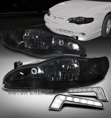 PARA 00-05 CHEVY MONTE CARLO NEGRO/LENTE DE HUMO FARO FARO CON SEÑAL LED DRL Foto 1 de 4
