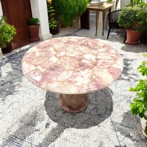 24" Round Pink Rose Quartz Stones Home & Farmhouse Decor Arts Unique Coffee Top - Picture 1 of 9