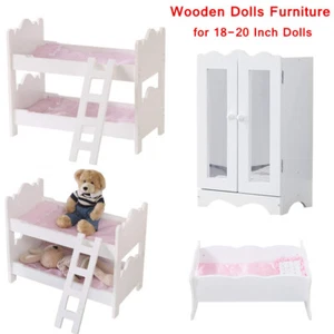 Large Wooden Dolls Furniture for 18 Inch Dolls Bunk Bed/Closet/ Cradle Crib Cot - Picture 1 of 32