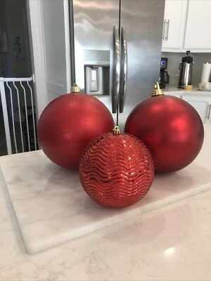 7” ADORNOS BOLA ROJA MATE (2)-& 1 Grande 5.5” Jumbo Grande Navidad NUEVO RAZ Set/3 Foto 1 de 4
