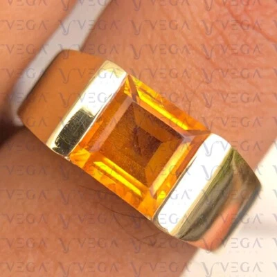 5.00Ct Asscher Cut Natural Citrine Solitaire Men's Ring 18k Yellow Gold Plated - Image 1 of 4