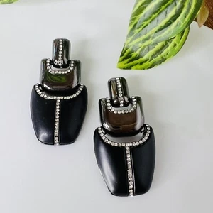 Kara Ross Black Label by Chico’s Huge Black Gunmetal Crystals Clip On Earrings - Picture 1 of 9