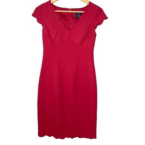 Adrianna Papell Dress Women Size 2 Red Scallop Neck Cap Sleeves Lined Holiday - Picture 1 of 4