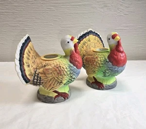 Thanksgiving Turkey Taper Candle Holders Set Of 2 Vintage Spode ? - Picture 1 of 17