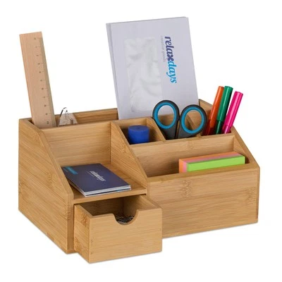 Schreibtisch Organizer Utensilienbox Büro Ablage Tischorganizer Bambus 6 Fächer - Bild 1 von 4